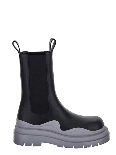 Bottega Veneta Black & Gray Tire Chelsea Boots In Black Grey