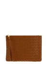 Bottega Veneta Brown Pouch With Wrist Strap In Intreccio Leather Woman In Brown