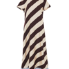 La Doublej Swing Striped Feather-trimmed Silk-twill Maxi Dress In Patterned Ecru