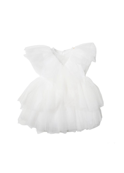 Elisabetta Franchi La Mia Bambina Kids' Tulle-overlay Short-sleeved Dress In White