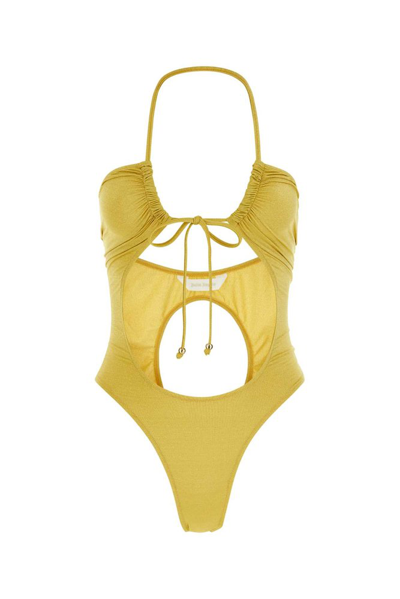 Palm Angels Glittered Cut-out Swimsuit In Yellow