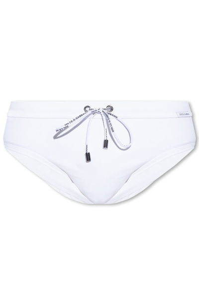 Dolce & Gabbana Drawstring Swim Briefs In White