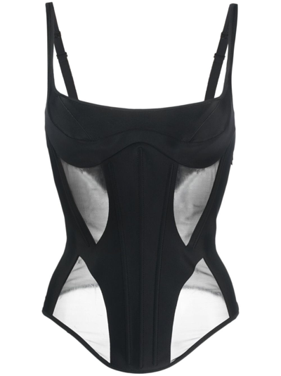 Mugler Corset Style Top With Spaghetti Straps In Black