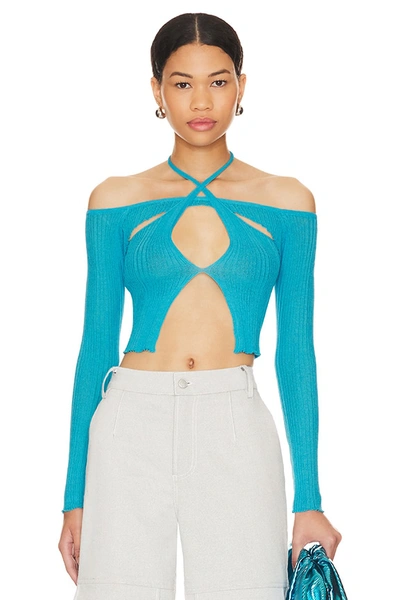 Superdown Reina Cut Out Knit Top In Aqua Blue