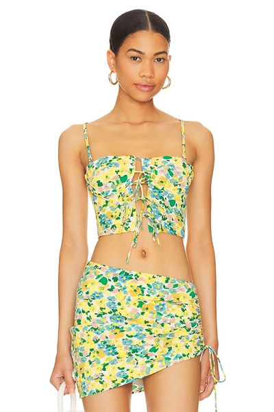 Superdown Kayla Corset Top In Yellow Floral