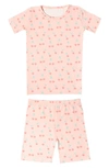Copper Pearl Babies' Cheery Cherry Fitted Two-piece Short Pajamas In Coral Overflow
