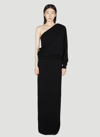 Saint Laurent One-sleeve Draped Cashmere Maxi Dress In Black