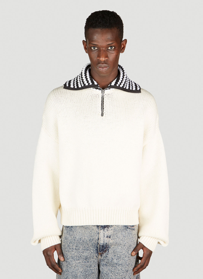 Marni Stripe Collar Sweater In White