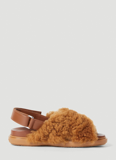 Marni Fussbett Shearling Sandals In Brown