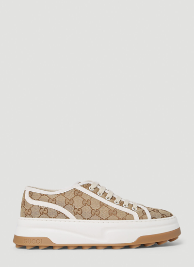 Gucci Gg-canvas Lace-up Sneakers In Beige,ebony,white