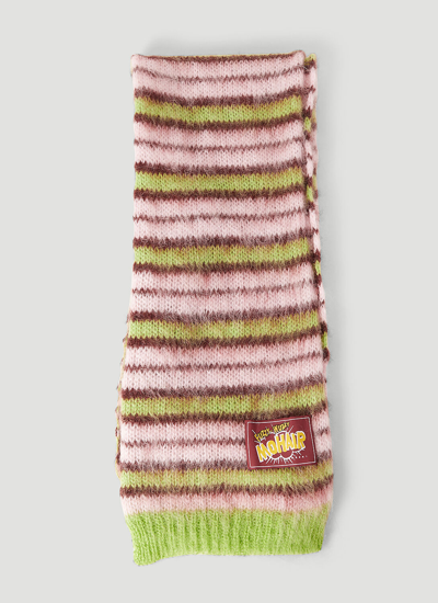 Marni Fuzzy Stripe Scarf Hat In Nude & Neutrals