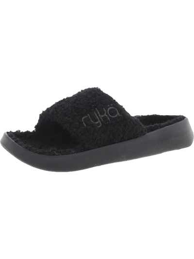 Ryka Aimi Cozy Womens Faux Fur Lined Slip On Slide Sandals In Black