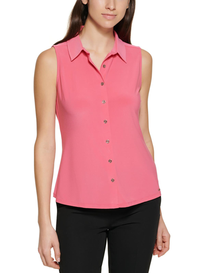 Tommy Hilfiger Womens Collared Sleeveless Button-down Top In Pink