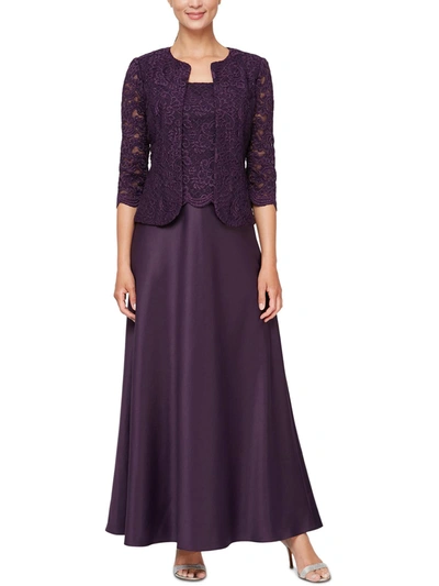 Alex Evenings Plus Womens Satin Special Occasion Evening Dress In Purple