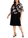 CONNECTED APPAREL PLUS WOMENS FLORAL PRINT MIDI FIT & FLARE DRESS