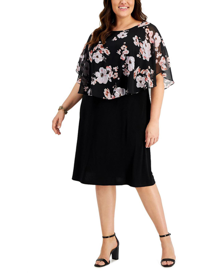Connected Apparel Plus Womens Floral Print Midi Fit & Flare Dress In Multi