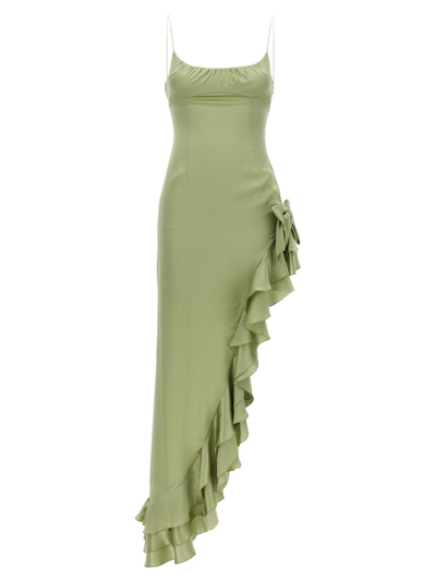 Alessandra Rich Dress Long Ruffles Bow In Verde