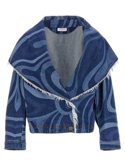 Emilio Pucci Marmo Double Breast Jacket In Blue & Celeste