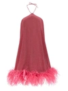 Oseree Lumiere Plumage Necklace Short Dress In Fuchsia