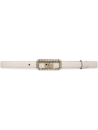 Gucci Thin Belt With Crystal Double G Buckle In White