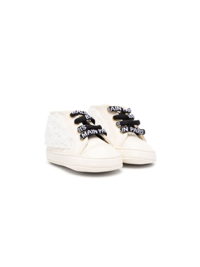 Balmain Babies' Lace-up Leather Boots In Neutrals