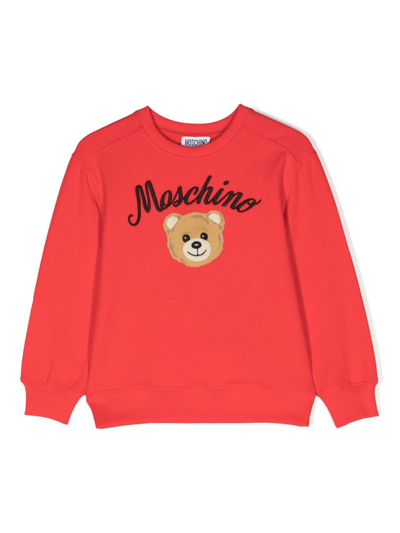 Moschino Kids' Teddy Bear Logo-print Sweatshirt In Red
