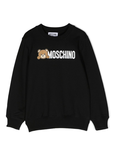 Moschino Kids' Logo Cotton Jersey Sweatshirt In Black