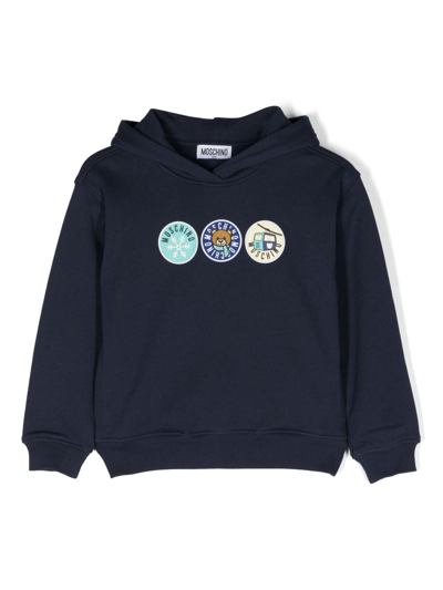 Moschino Kids' Logo-print Cotton Hoodie In Blue