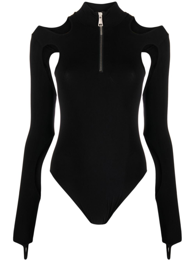 Andreädamo Sculpting Jersey Cutout Bodysuit In Black