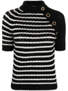 Balmain Striped Cashmere-blend Top In Black