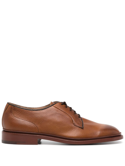 Tricker's Lace-up Pebbled Leather Loafers In Brown