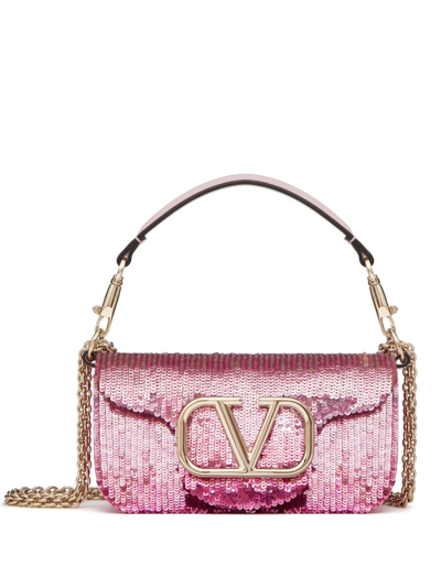 Valentino Garavani Small Locò Embroidered Shoulder Bag In Pink