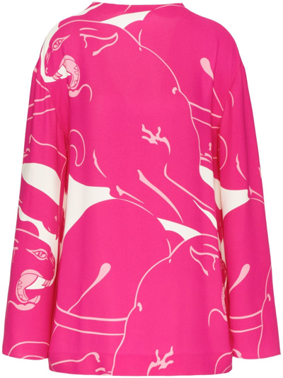 Valentino Panther-print Silk Blouse In Pink