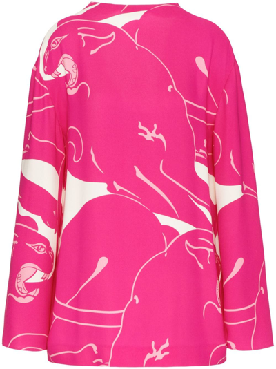 Valentino Cady Panther Silk Blouse In Multi