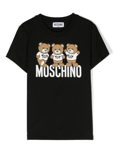 Moschino Kids' Teddy Bear Cotton T-shirt In Black