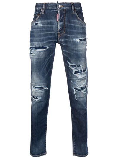 Dsquared2 Distressed-finish Tapered-leg Jeans In Blue