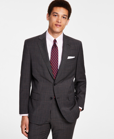 Brooks Brothers B By  Men's Classic-fit Stretch Pinstripe Wool Blend Suit Jackets In Brown Plaid