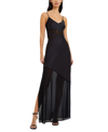 French Connection Womens Satin Mesh Slip Dress In Black