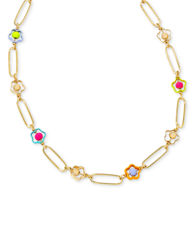 Kendra Scott 14k Gold-plated Bead & Flower Link Necklace, 18" + 3" Extender In Rainbow Multi Mix