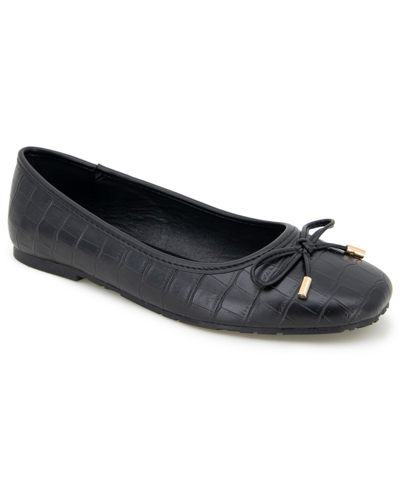 Kenneth Cole Reaction Womens Faux Leather Slip On Ballet Flats In Black Croco