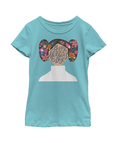 Disney Lucasfilm Girl's Star Wars: A New Hope Princess Leia Abstract Happy Mother's Day Child T-shirt In Tahiti Blue
