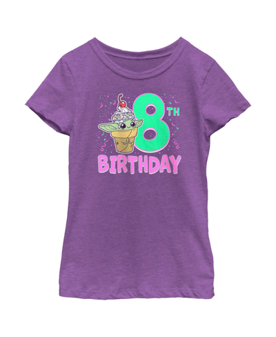 Disney Lucasfilm Girl's Star Wars: The Mandalorian 8th Birthday Grogu Ice Cream Child T-shirt In Purple Berry