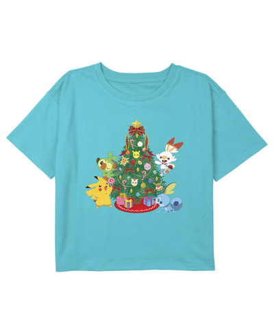 Nintendo Girl's Pokemon Christmas Holiday Tree Friends Child T-shirt In Blue