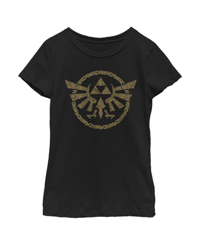 Nintendo Kids' Girl's  The Legend Of Zelda: Tears Of The Kingdom Gold Hyrule Crest Child T-shirt In Black