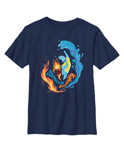 Disney Pixar Kids' Boy's Elemental Ember And Wade Naturally Awesome Child T-shirt In Navy Blue