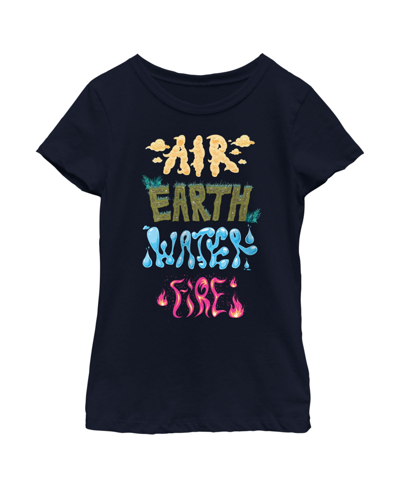 Disney Pixar Girl's Elemental Air Earth Water Fire Child T-shirt In Navy Blue