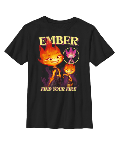 Disney Pixar Boy's Elemental Ember Find Your Fire Poster Child T-shirt In Black