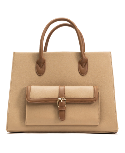 Like Dreams Veda Two-tone Buckle Medium Satchel Bag In Nude