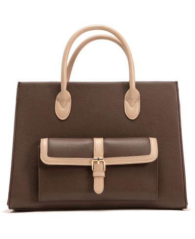Like Dreams Veda Two-tone Buckle Medium Satchel Bag In Brown