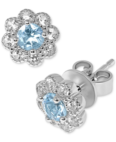 Macy's Aquamarine (3/8 Ct. T.w.) & White Topaz (3/8 Ct. T.w.) Flower Stud Earrings In Sterling Silver
